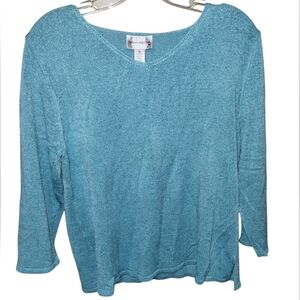 Vtg '98 Sarah Arizona Knit Sweater Turquoise Blue XL Hong Kong Mint